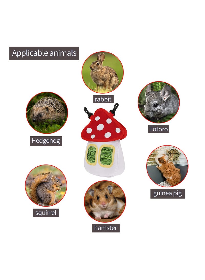 SYOSI Rabbit Hay Feeder Bag, Cute Mushroom Shape Bunny Hay Bag, 600d Oxford Cloth Fabric Guinea Pig Hay Bag, Hanging Food Storage Bag for Small Animals with 2 Feeding Holes, for Rabbits, Guinea Pigs(1 Pack) - Image 3