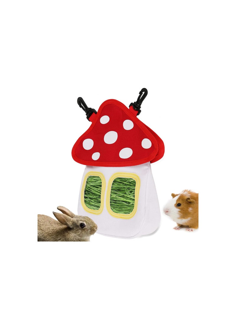 SYOSI Rabbit Hay Feeder Bag, Cute Mushroom Shape Bunny Hay Bag, 600d Oxford Cloth Fabric Guinea Pig Hay Bag, Hanging Food Storage Bag for Small Animals with 2 Feeding Holes, for Rabbits, Guinea Pigs(1 Pack) - Image 1