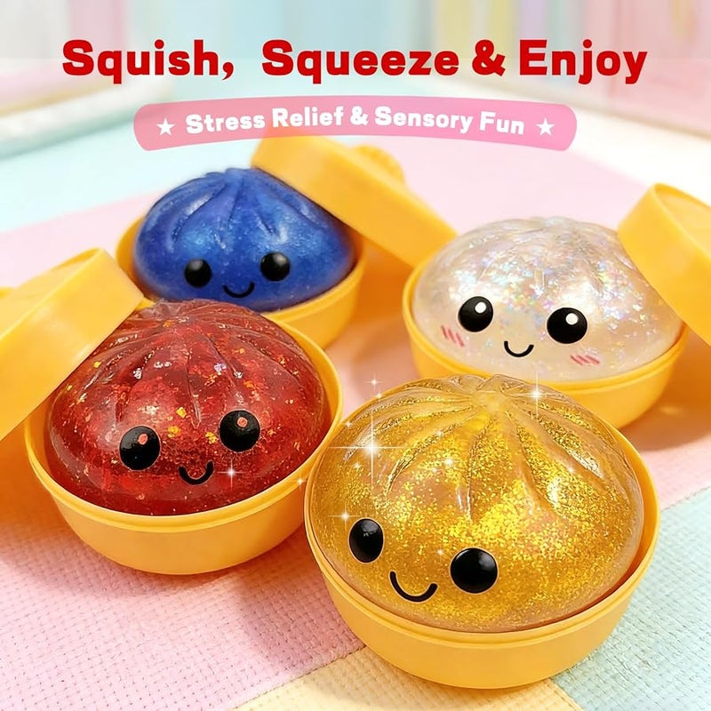 TLM Dumpling Squishies, Glitter Dumpling Mystery Box, 2026 Upgraded Dumplings Stress Balls Fidget Sensory Balls, Squeeze Dough Ball Stress Relief Hand with Food Steamer, Relaxation Gift (Glitter Blue) - Image 5