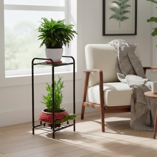 D&V ENGINEERING - Creative in innovation D&V Engineering Metal 2-Tier Plant Stand Rack for Indoor Outdoor | Heavy Duty Flower Pot Display Shelf | Space-Saving Balcony Plant Holder | Rust-Proof, Sturdy & Durable - Black - Image 1