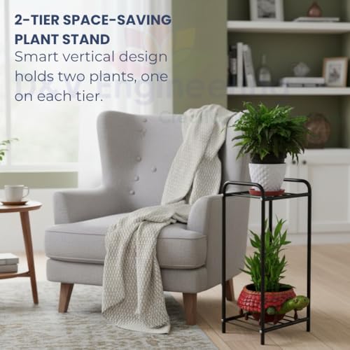 D&V ENGINEERING - Creative in innovation D&V Engineering Metal 2-Tier Plant Stand Rack for Indoor Outdoor | Heavy Duty Flower Pot Display Shelf | Space-Saving Balcony Plant Holder | Rust-Proof, Sturdy & Durable - Black - Image 5