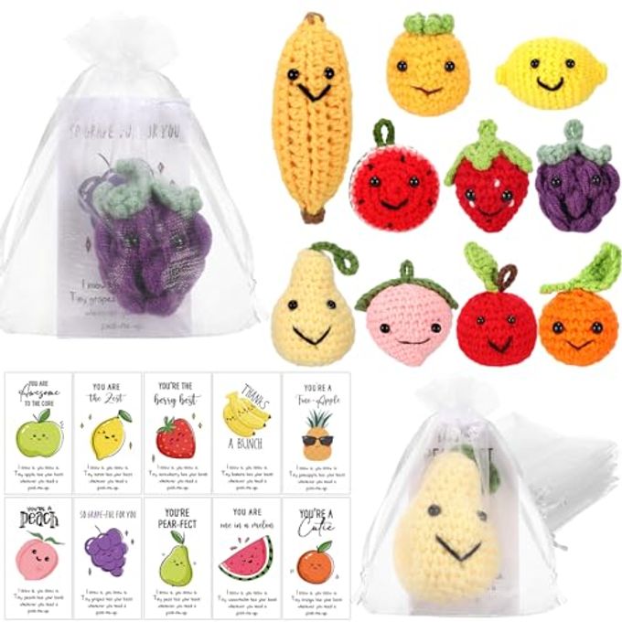 10 SETS INSPIRATIONAL POSITIVE FRUIT GIFT CUTE FUNNY WOOL KNITTED DANCING FRUIT MINI COWORKER APPRECIATION GIFT MOTIVATIONAL PUN CARD GRADUATION PARTY FAVOR FOR TEACHER EMPLOYEE STAFF