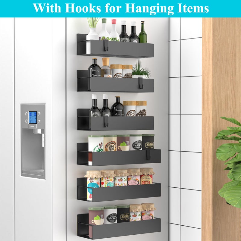 HuggieGems 6 Pack Magnetic Spice Storage Rack Organizer for Refrigerator and Oven  Matt Black Fridge Organizers and Storage - Image 2