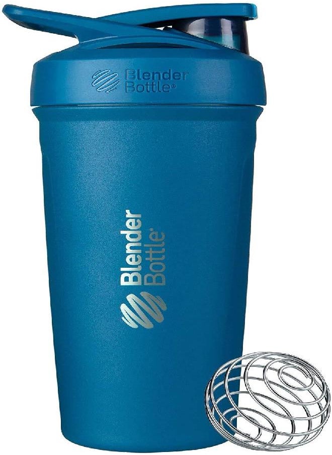 BlenderBottle BlenderBottle Strada Shaker Cup Insulated Stainless Steel Water Bottle with Wire Whisk, 24-Ounce, Blue  - Image 1
