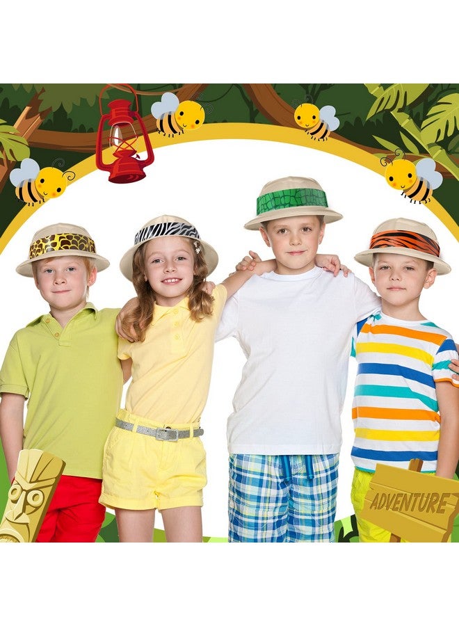 Janmercy 60 Sets Safari Hats With Stickers Jungle Explorer Hats Safari Jungle Party Hats Safari Party Decorations Safari Theme Party Supplies For Kids Boys Girls Jungle Explorer Adventure Birthday Party Helmet - Image 2