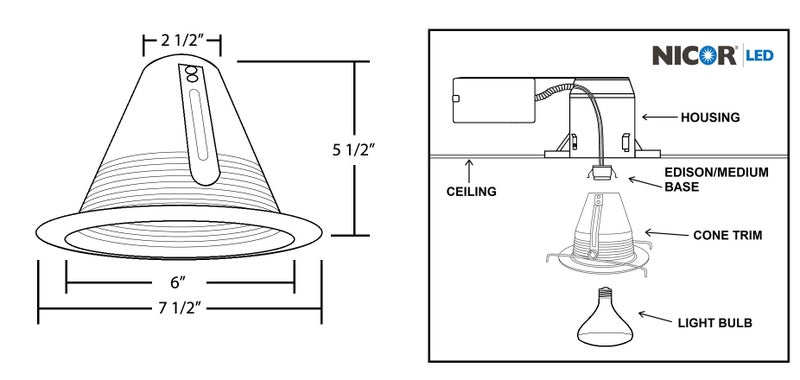 NICOR Lighting 6 inch Bronze Airtight Cone Baffle Trim, Fits 6 inch Housings (17550ABZ) - Image 5