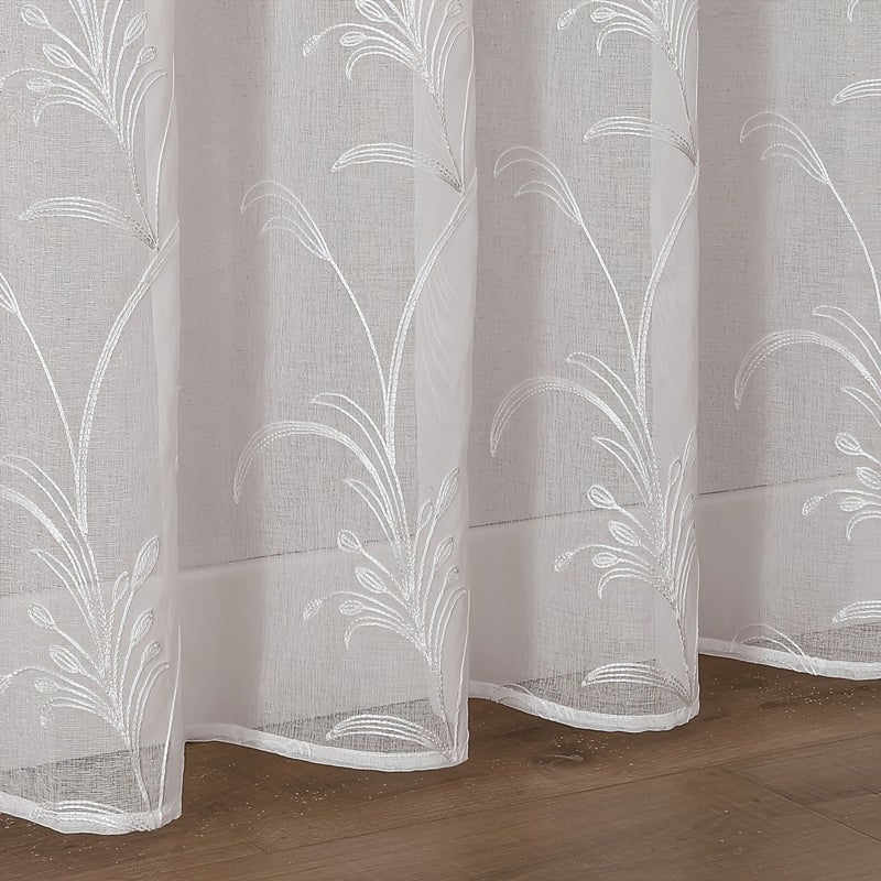 White Embroidered Sheer Curtain 55x110 Inch Bohemian Lily Flower Design - Image 4