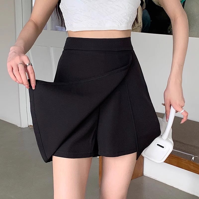 Plus Size A-Line Split Skirt Pants Black 