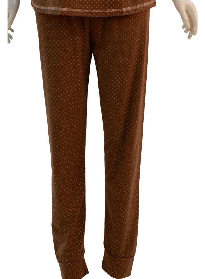JOANNA JOANNA Women's Good Life Print With Pocket Short Sleeve Shirt & Long Pants Pajama Set, Brown  - Image 3