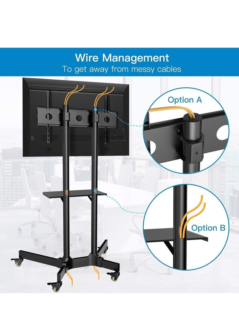 Mobile TV Cart with Wheels for 32-65 Inch LCD LED Plasma Flat Screen TVs- Height Adjustable Rolling TV Stand Hold up to 132 lbs- Floor Stand with Tray Max VESA 600x400mm - Image 4