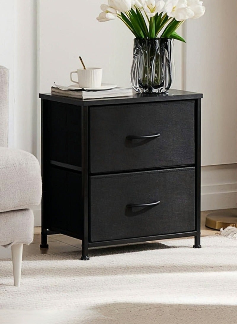 زانوتا 45*30*51cm كومدينه سرير منضدة منضدة مع أدراج النسيج بجانب طاولة جانبية 2 مستوية طاولة منضدة طاولة القهوة لغرفة النوم أسود - Image 1