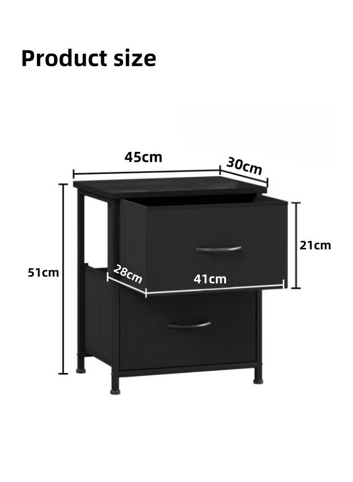 زانوتا 45*30*51cm كومدينه سرير منضدة منضدة مع أدراج النسيج بجانب طاولة جانبية 2 مستوية طاولة منضدة طاولة القهوة لغرفة النوم أسود - Image 3