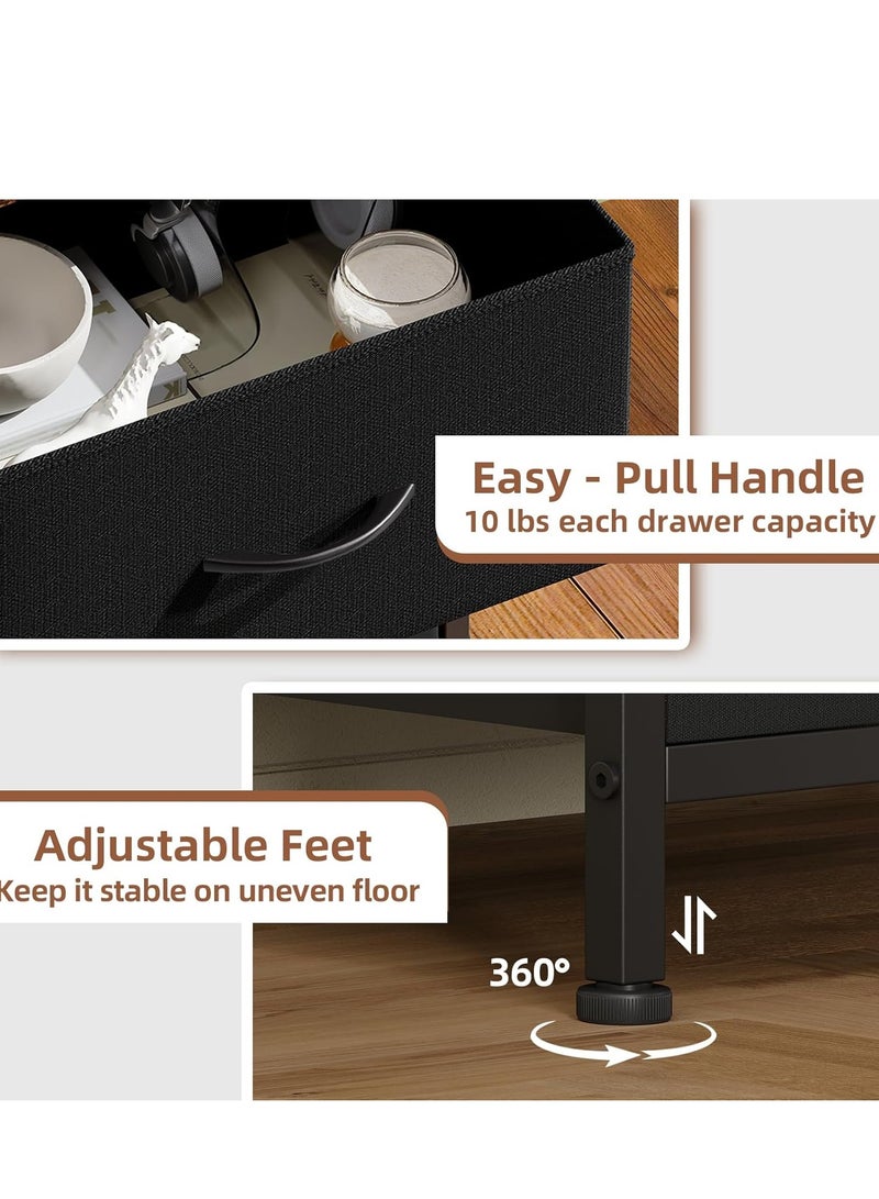 زانوتا 45*30*51cm كومدينه سرير منضدة منضدة مع أدراج النسيج بجانب طاولة جانبية 2 مستوية طاولة منضدة طاولة القهوة لغرفة النوم أسود - Image 5