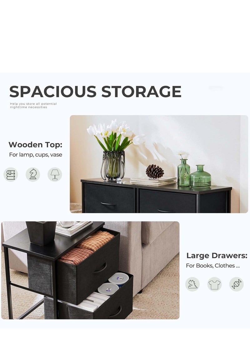 زانوتا 45*30*51cm كومدينه سرير منضدة منضدة مع أدراج النسيج بجانب طاولة جانبية 2 مستوية طاولة منضدة طاولة القهوة لغرفة النوم أسود - Image 4