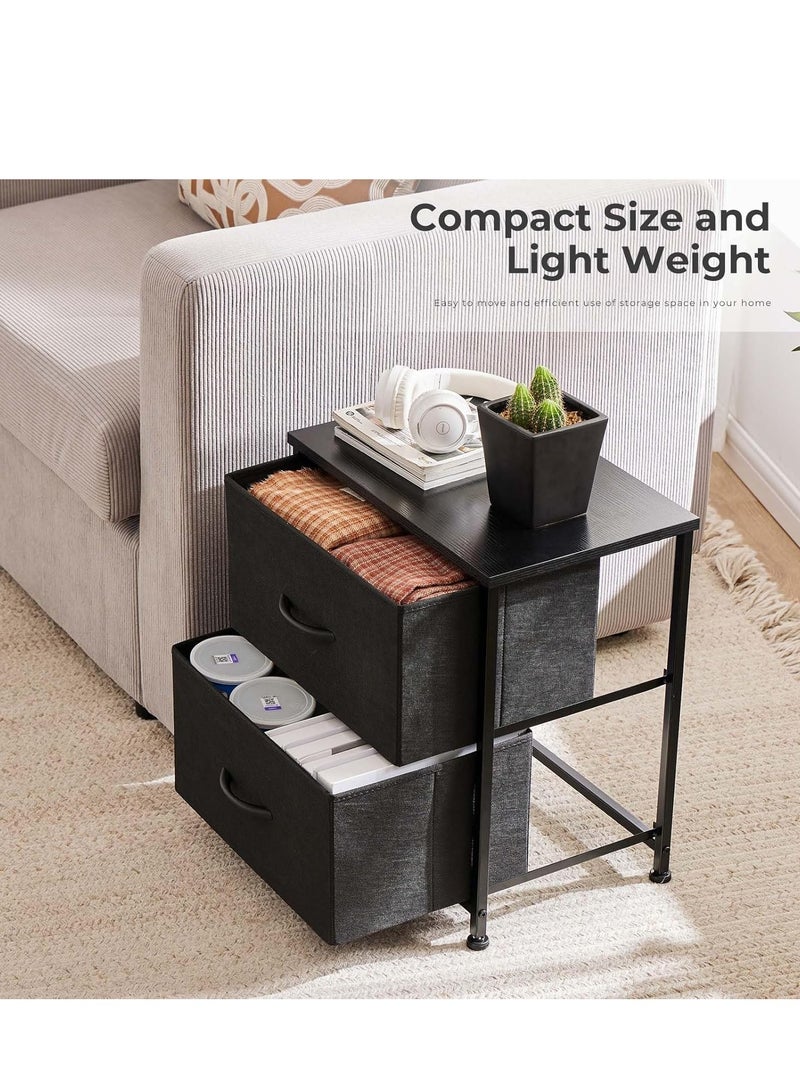 زانوتا 45*30*51cm كومدينه سرير منضدة منضدة مع أدراج النسيج بجانب طاولة جانبية 2 مستوية طاولة منضدة طاولة القهوة لغرفة النوم أسود - Image 2