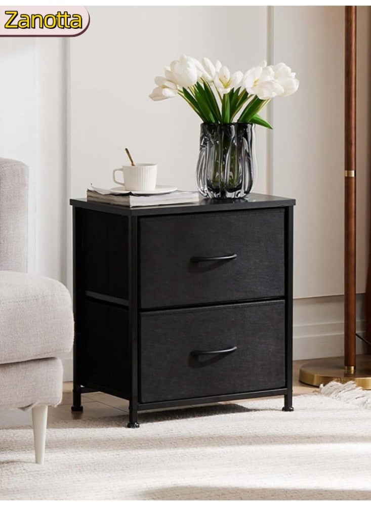 Zanotta 45*30*51cm Nightstand with Fabric Drawers Home Bedside Table 2-Tier Side Table Nightstands End Coffee Table for Bedroom Black - Image 1