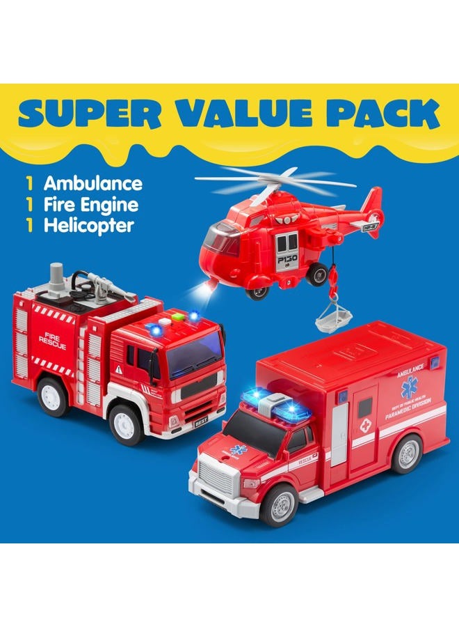 JOYIN Toddler Fire Truck Toys for 3 4 5 6 7 Year Old Boys - Fire Engine, Emergency Vehicle, Kids Firetruck, Friction Powered Car with Lights and Sounds, Birthday Gifts for Boys Girls Age 3-9 - Image 2