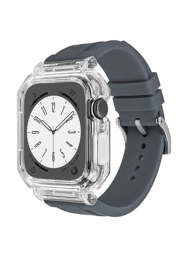 HuHa Protective Cover Crystal Clear Polycarbonate Case Silicone Watch Band For Apple Watch Series 9&8&7 41mm / SE 3&SE 2&6&SE&5&4 40mm / 3&2&1 38mm(Grey)