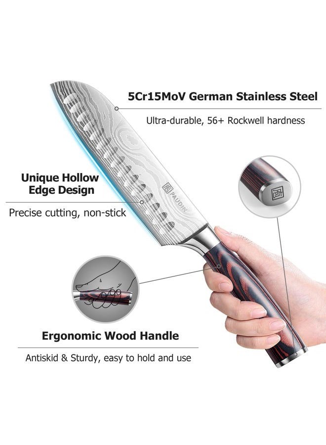 PAUDIN Santoku Knife 17.8cm ， Ultra Sharp German Steel Chef Knife ，Forged High Carbon Stainless Steel ， Ergonomic Handle for Meat, Vegetables & Seafood ， Ideal Gift for Home Chefs - Image 5