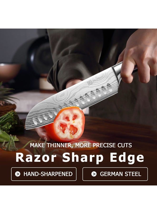 PAUDIN Santoku Knife 17.8cm ， Ultra Sharp German Steel Chef Knife ，Forged High Carbon Stainless Steel ， Ergonomic Handle for Meat, Vegetables & Seafood ， Ideal Gift for Home Chefs - Image 3