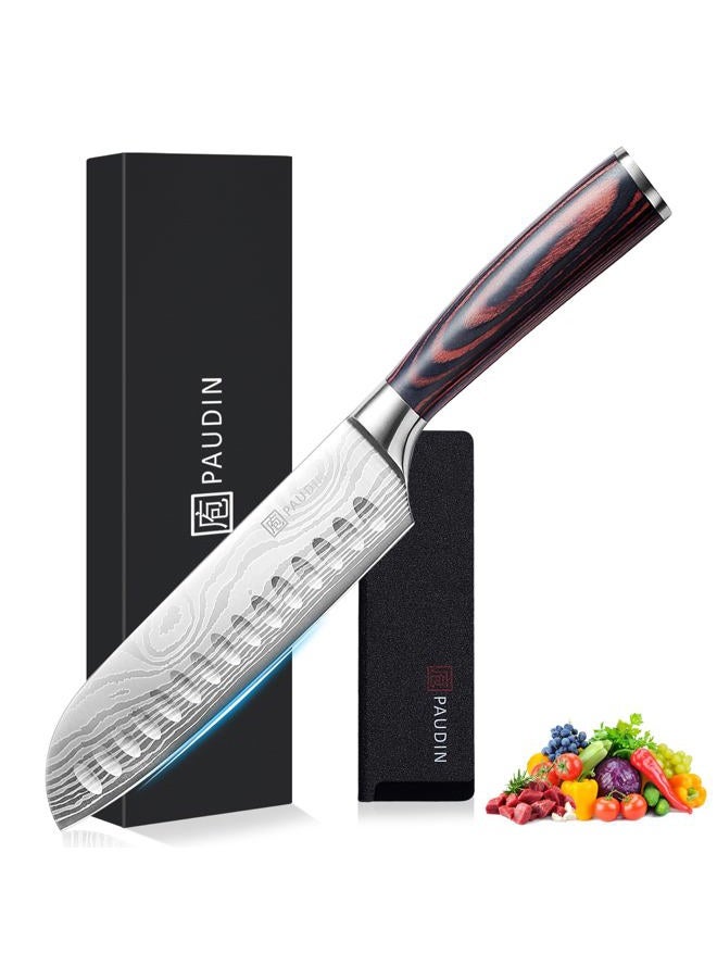 PAUDIN Santoku Knife 17.8cm ， Ultra Sharp German Steel Chef Knife ，Forged High Carbon Stainless Steel ， Ergonomic Handle for Meat, Vegetables & Seafood ， Ideal Gift for Home Chefs - Image 1
