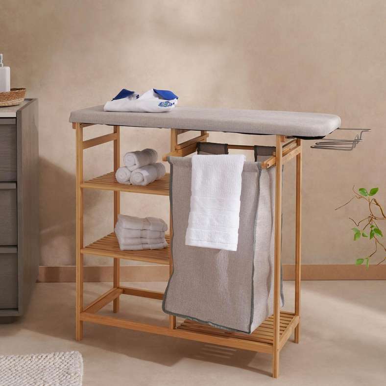 Pan Home Stacy Multifuntional Bamboo Ironing Board Station 82x33x113cm - Natural - Image 1
