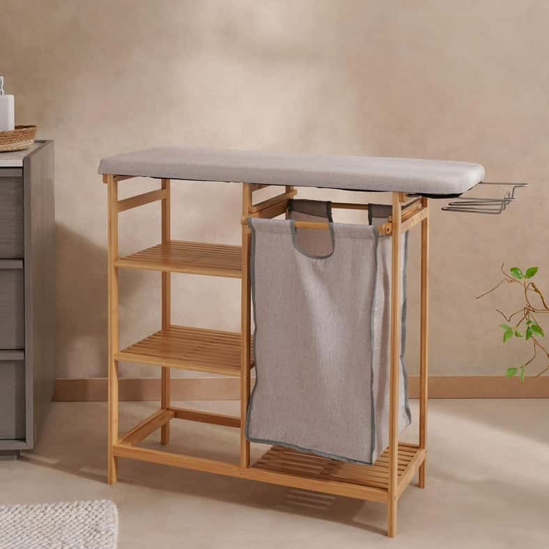 Pan Home Stacy Multifuntional Bamboo Ironing Board Station 82x33x113cm - Natural - Image 2