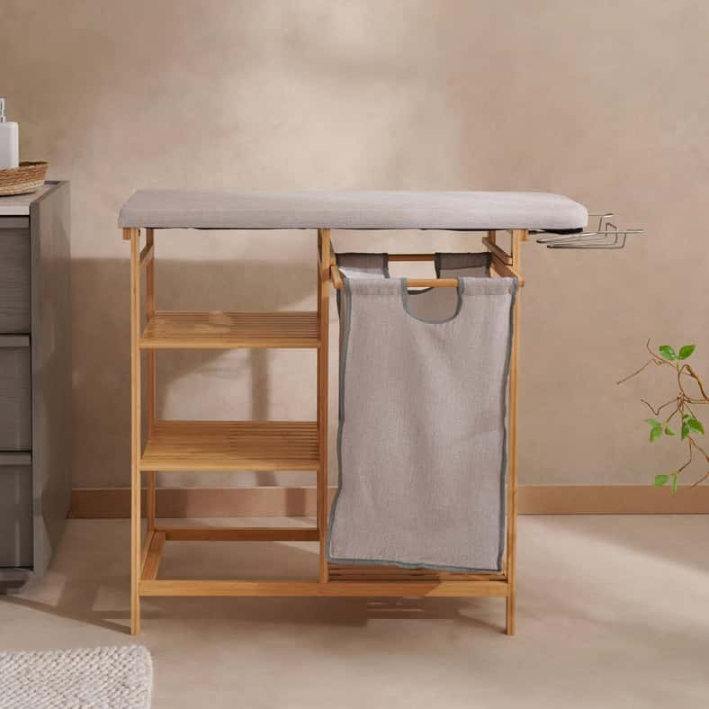 Pan Home Stacy Multifuntional Bamboo Ironing Board Station 82x33x113cm - Natural - Image 4