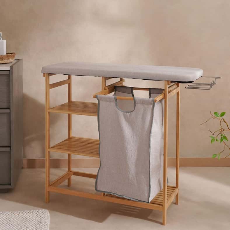 Pan Home Stacy Multifuntional Bamboo Ironing Board Station 82x33x113cm - Natural - Image 3