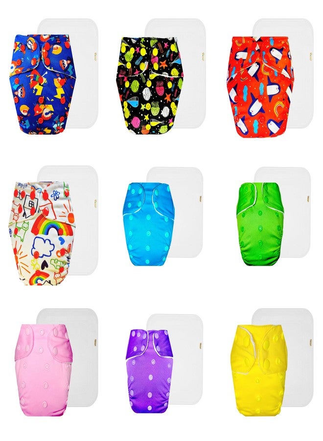 Dumbledo Premium Cloth Diaper with Cotton Insert (Pack of 9) | Snug Fit | Breathable | Travel Friendly | All-Day Wear | 3 Months - 3 Years | Unisex Baby - Image 1