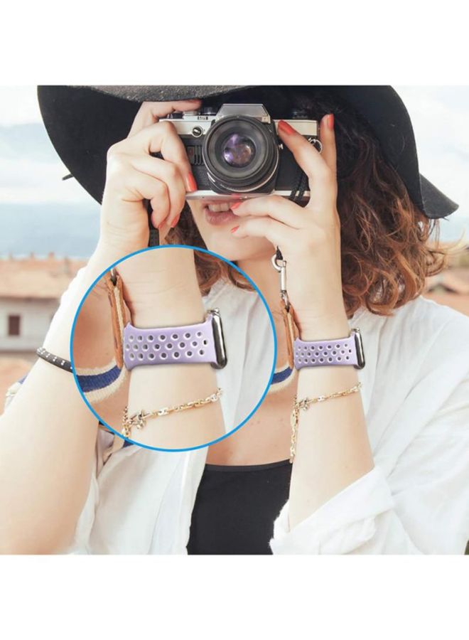 NIBEMINENT Replacement Band For Apple Watch Series 1/2/3/4 38mm (Medium/Large) Lavender/White - Image 2