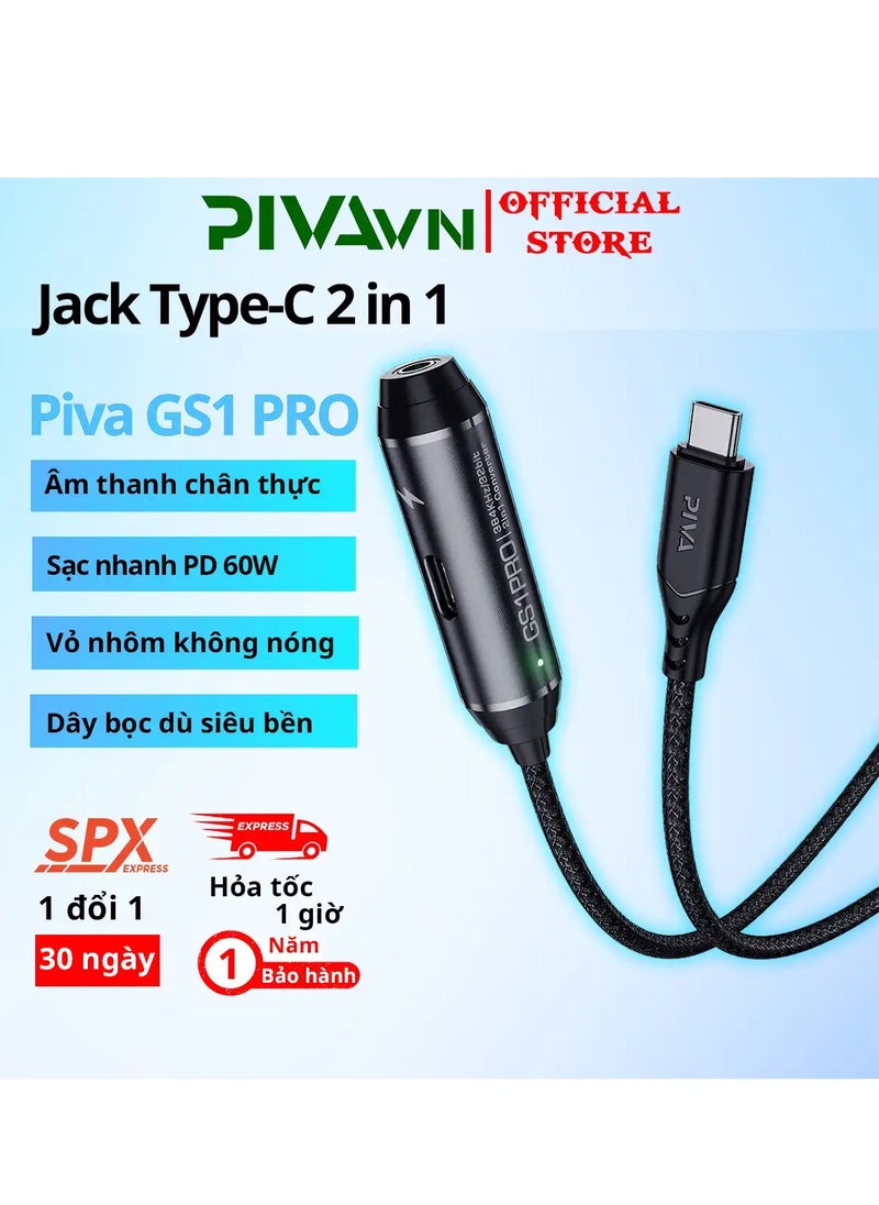 piva PIVA 2 in 1 GS1 PRO Type C 2 in 1 Fast Charging 60W Type C Port and AUX Headphone Jack Screw to Work at the Same Time Black  - Image 2