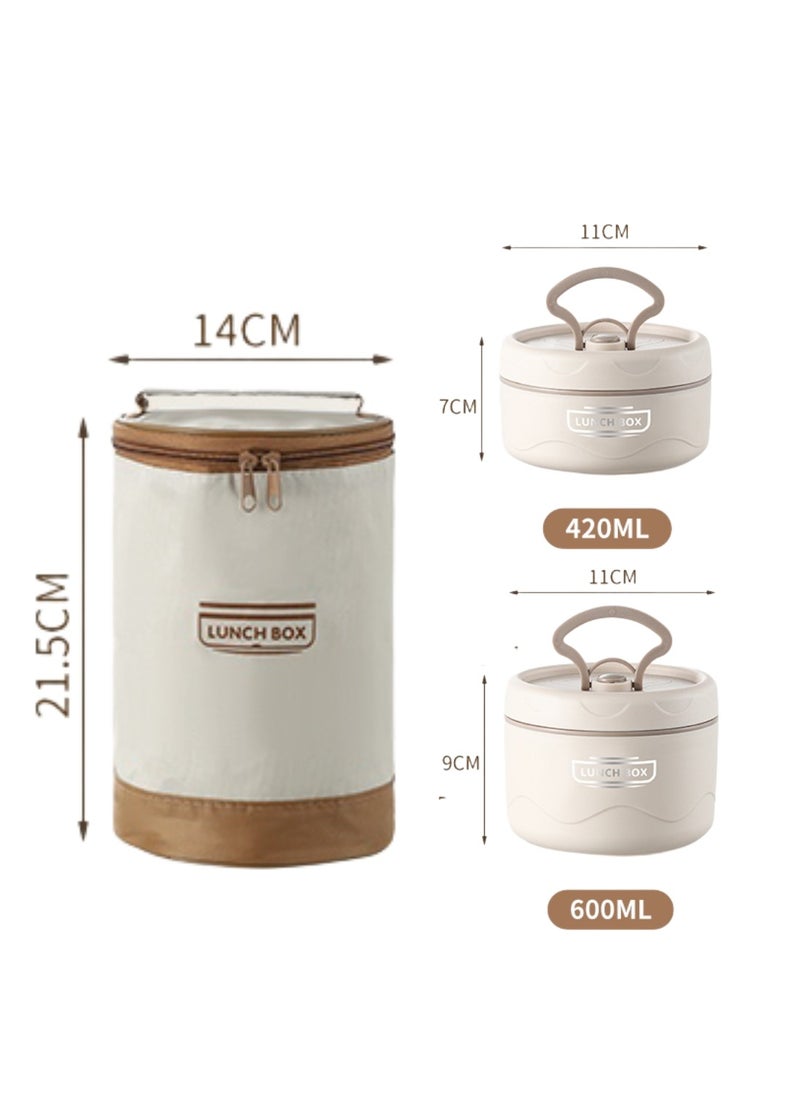 Generic - Microwaveable Thermal Lunch Box Set, Portable Insulated 3-Tier Stainless Steel Bento Boxes with Leakproof, Stackable Food Containers, Includes Stylish Beige Carrying Bag, Perfect for Hot & Cold Meals for Adults and Kids, Durable, Eco-Friendly, BPA-Free, Keeps Food Fresh, Warm, and Cool for Hours, Ideal for Office, School, Outdoor Activities, Travel, and Daily Use, Convenient, Practical, and Compact Lunch Storage Solution, Easy to Clean and Maintain, Space-Saving Design, Perfect for Meal Prep and Healthy Eating, Safe and Leakproof Lids Ensure Secure Transport, Lightweight and Portable, Ideal for On-the-Go Meals, Keeps Food Organized and Secure During Commutes or Outdoor Adventures, Long-Lasting and Sturdy Construction for Everyday Use, Great for Packing Lunches for Families or Individuals, Practical Gift Idea for Busy Professionals, Students, and Health-Conscious Individuals, Reliable and for Bringing Lunch Anywhere, Help Maintain Food Freshness and Flavor Throughout the Day - Image 1