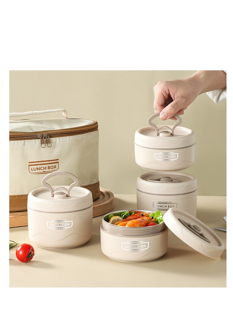 Generic - Microwaveable Thermal Lunch Box Set, Portable Insulated 3-Tier Stainless Steel Bento Boxes with Leakproof, Stackable Food Containers, Includes Stylish Beige Carrying Bag, Perfect for Hot & Cold Meals for Adults and Kids, Durable, Eco-Friendly, BPA-Free, Keeps Food Fresh, Warm, and Cool for Hours, Ideal for Office, School, Outdoor Activities, Travel, and Daily Use, Convenient, Practical, and Compact Lunch Storage Solution, Easy to Clean and Maintain, Space-Saving Design, Perfect for Meal Prep and Healthy Eating, Safe and Leakproof Lids Ensure Secure Transport, Lightweight and Portable, Ideal for On-the-Go Meals, Keeps Food Organized and Secure During Commutes or Outdoor Adventures, Long-Lasting and Sturdy Construction for Everyday Use, Great for Packing Lunches for Families or Individuals, Practical Gift Idea for Busy Professionals, Students, and Health-Conscious Individuals, Reliable and for Bringing Lunch Anywhere, Help Maintain Food Freshness and Flavor Throughout the Day - Image 1