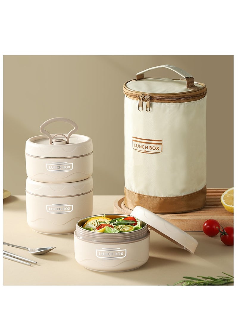 Generic - Microwaveable Thermal Lunch Box Set, Portable Insulated 3-Tier Stainless Steel Bento Boxes with Leakproof, Stackable Food Containers, Includes Stylish Beige Carrying Bag, Perfect for Hot & Cold Meals for Adults and Kids, Durable, Eco-Friendly, BPA-Free, Keeps Food Fresh, Warm, and Cool for Hours, Ideal for Office, School, Outdoor Activities, Travel, and Daily Use, Convenient, Practical, and Compact Lunch Storage Solution, Easy to Clean and Maintain, Space-Saving Design, Perfect for Meal Prep and Healthy Eating, Safe and Leakproof Lids Ensure Secure Transport, Lightweight and Portable, Ideal for On-the-Go Meals, Keeps Food Organized and Secure During Commutes or Outdoor Adventures, Long-Lasting and Sturdy Construction for Everyday Use, Great for Packing Lunches for Families or Individuals, Practical Gift Idea for Busy Professionals, Students, and Health-Conscious Individuals, Reliable and for Bringing Lunch Anywhere, Help Maintain Food Freshness and Flavor Throughout the Day - Image 1