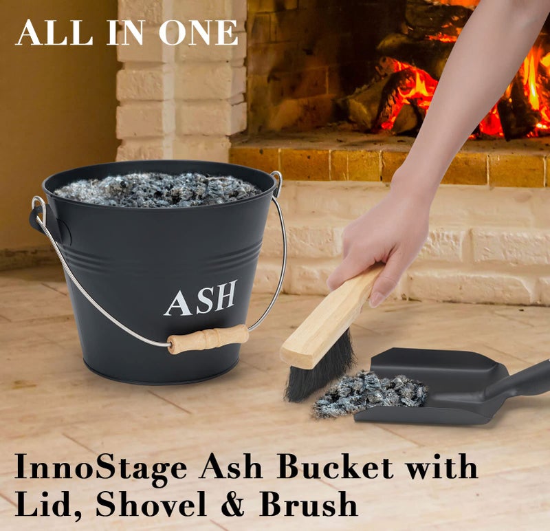 INNO STAGE Mini Ash Bucket with Lid, Shovel and Broom, 1.5 Gallon Fireplace Metal Bucket with Lid, Charcoal Bucket and Ash Can for Fireplace, Fire Pits, Hearth, Wood Burning Stoves, Indoor and Outdoor - Image 5