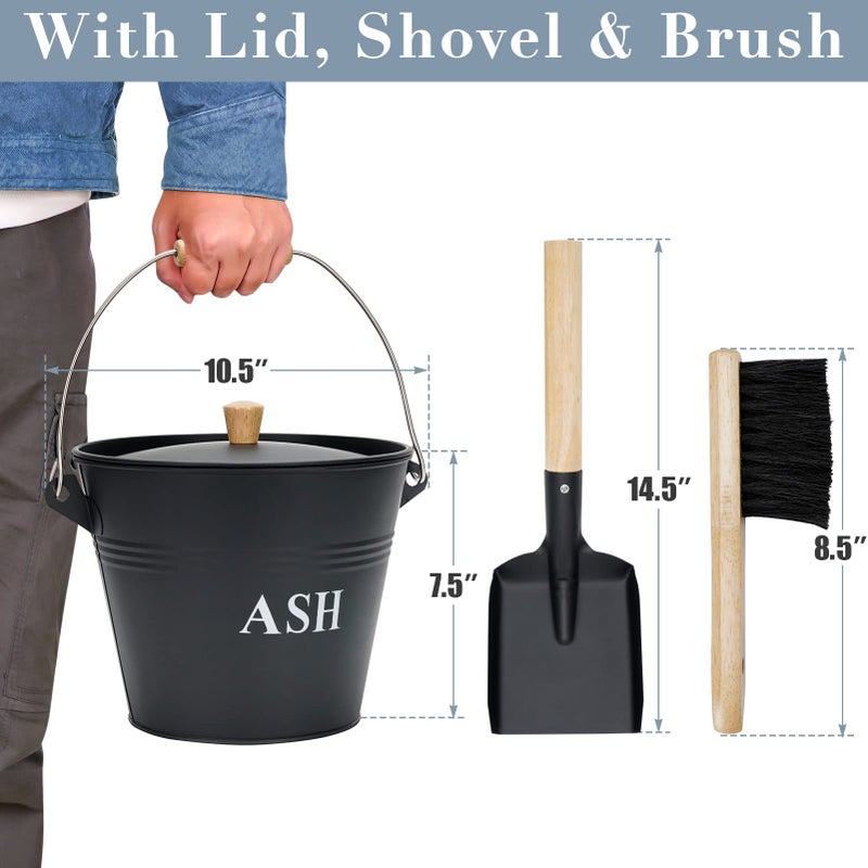INNO STAGE Mini Ash Bucket with Lid, Shovel and Broom, 1.5 Gallon Fireplace Metal Bucket with Lid, Charcoal Bucket and Ash Can for Fireplace, Fire Pits, Hearth, Wood Burning Stoves, Indoor and Outdoor - Image 4