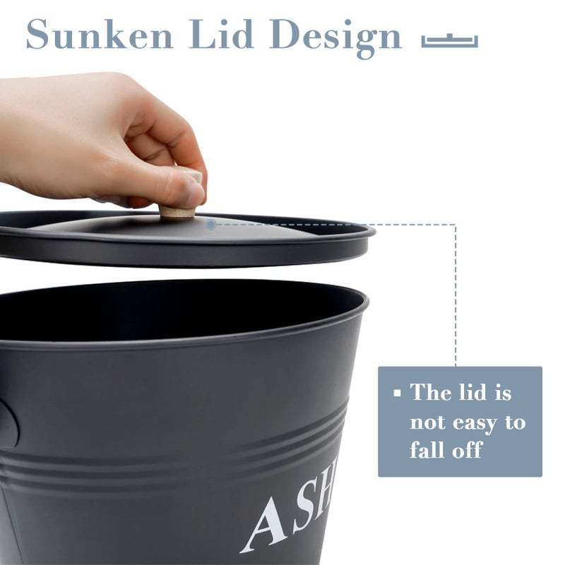 INNO STAGE Mini Ash Bucket with Lid, Shovel and Broom, 1.5 Gallon Fireplace Metal Bucket with Lid, Charcoal Bucket and Ash Can for Fireplace, Fire Pits, Hearth, Wood Burning Stoves, Indoor and Outdoor - Image 3