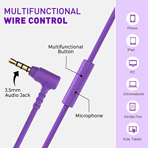 rockpapa 950 Wired Headphones for Kids Girls Boys for School Classroom with Microphone, On-Ear Foldable Corded Headphones with Jack 3.5mm for Laptop Computer Tablet Chromebooks Black Purple - Image 3
