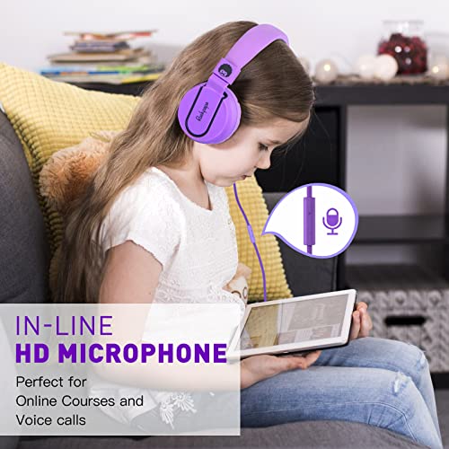 rockpapa 950 Wired Headphones for Kids Girls Boys for School Classroom with Microphone, On-Ear Foldable Corded Headphones with Jack 3.5mm for Laptop Computer Tablet Chromebooks Black Purple - Image 2