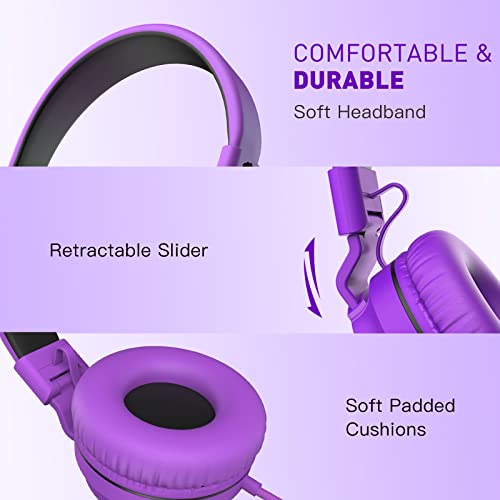 rockpapa 950 Wired Headphones for Kids Girls Boys for School Classroom with Microphone, On-Ear Foldable Corded Headphones with Jack 3.5mm for Laptop Computer Tablet Chromebooks Black Purple - Image 4