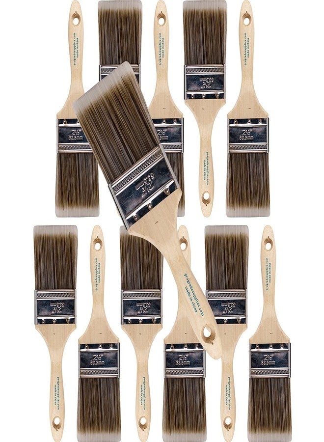 Pro-Grade 12PK 2.5 inch Flat Brush Premium Wall/Trim House Paint Brush Set Great for Professional Painter and Home Owners Painting Brushes for Cabinet Decks Fences Interior Exterior & Commercial Paintbrush. - Image 1
