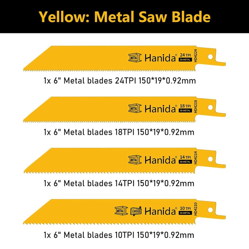 Hanida 12 Pack Reciprocating Saw Blades Metal, Wood Pruning Saw Blades for Reciprocating/Sawzall Saws, BI-M42 Sawzall Blades for Metal & Wood Cutting, 9 Inch, 8 Inch, 6 Inch Pruner Saw Blades Set - Image 5