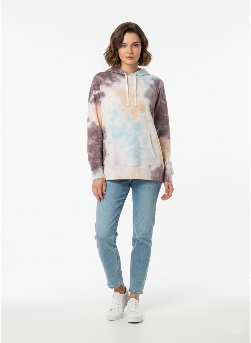 Blue 84 Women's Tie Dye Cotton Fleece Hoodie - Regular Fit Pullover Sweatshirt with Kangaroo Pocket - Soft Loungewear Top - Image 1