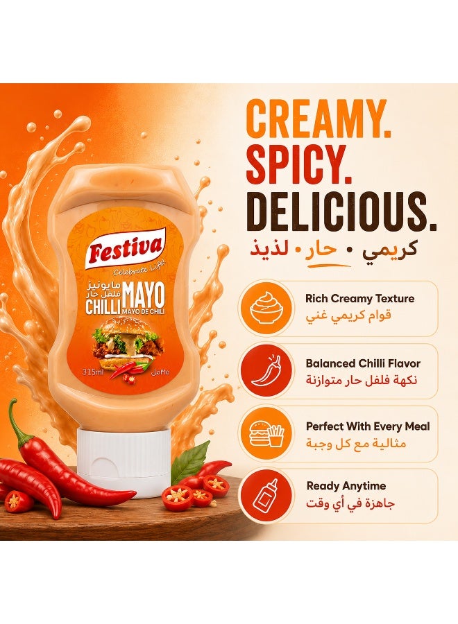 Festiva Chili Mayonnaise 315ml Squeezy Bottle - Spicy Mayo Sandwich Spread for Burgers, Sandwiches, Wraps and Snacks - Dip and Dressing - Image 4