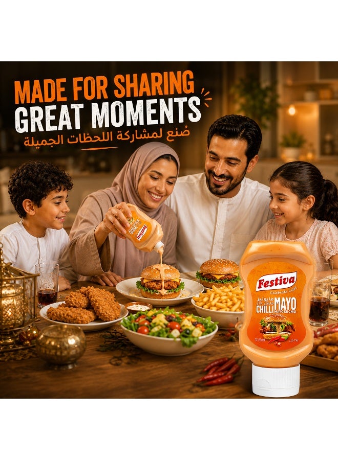 Festiva Chili Mayonnaise 315ml Squeezy Bottle - Spicy Mayo Sandwich Spread for Burgers, Sandwiches, Wraps and Snacks - Dip and Dressing - Image 5