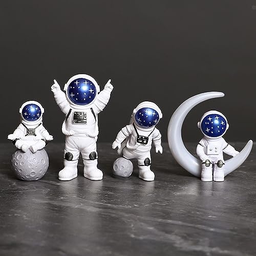 Ni-JASW Blue White Astronaut Statues Set of 4, Spaceman Sculpture Figurines Outer Space Theme Decor for Nursery Room Cake Topper - Image 1