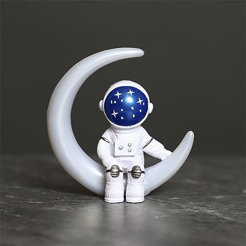Ni-JASW Blue White Astronaut Statues Set of 4, Spaceman Sculpture Figurines Outer Space Theme Decor for Nursery Room Cake Topper - Image 5