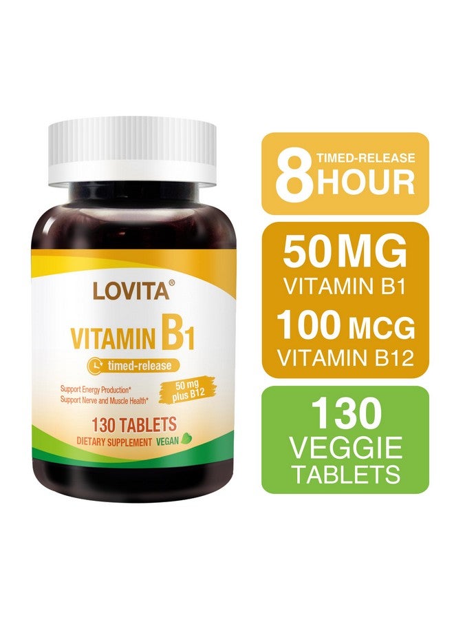 Lovita Vitamin B1 (Thiamine) 50mg, Timed Release, 8 Hours Sustained, with Vitamin B12 100mcg, Support Metabolism & Nerve Health, 130 Vegan Tablet - Image 3