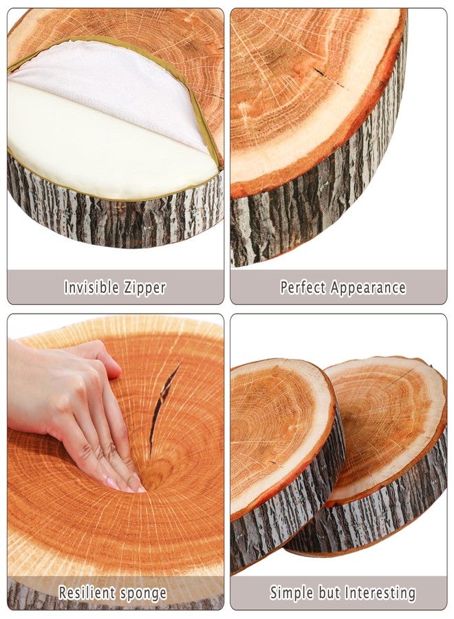 Queekay 2 Pcs Round Throw Pillow Decorative Wood Slice Floor Cushion 3D Digital Printing Forest Decor Soft Circle Pillow Cute Stump Camping Memory Foam for Home Chair Bedroom Decor(Emulation) - Image 4